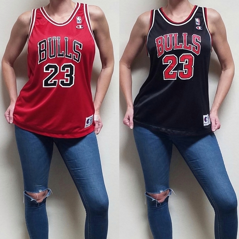 Vintage 90s Chicago Bulls Michael Jordan 23 Reversible Red Black Jersey Champion